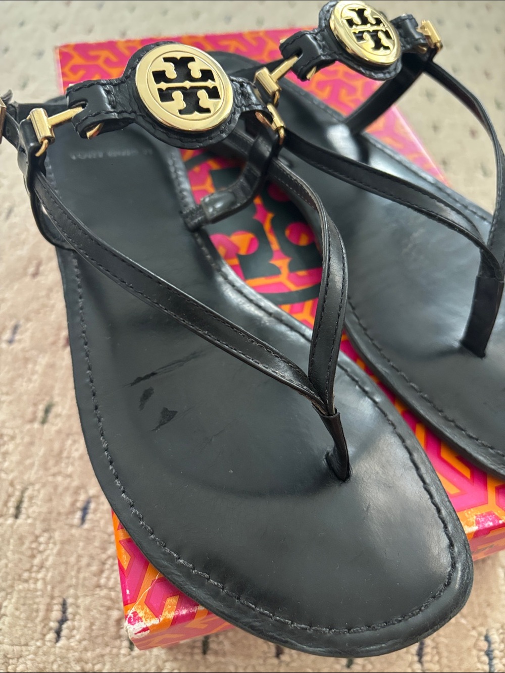 Tory Burch Ali Sandals black leather size 9 - Picture 2 of 7